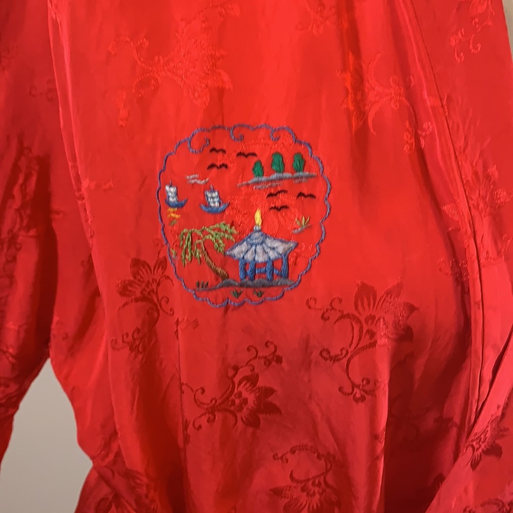 Health All Rayon Embroidered Red Kimono Robe - Picture 2 of 10